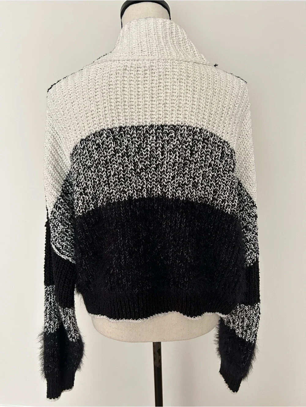 Free People Black White Cropped Knit Mock Neck Dolman Sweater S/P
